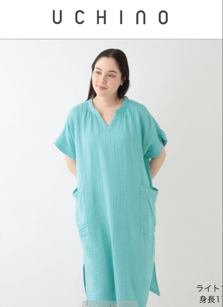 uchino クレープガーゼ パッチポケットワンピース