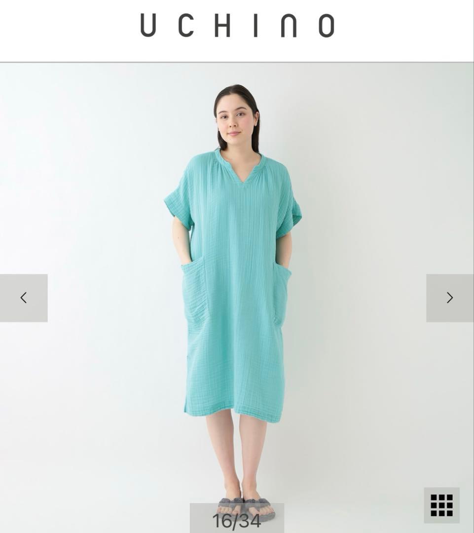 uchino クレープガーゼ パッチポケットワンピース