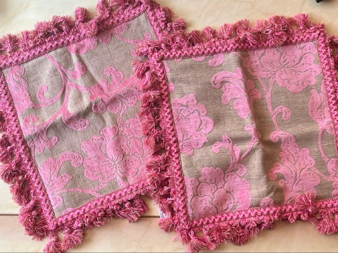 YSTYLE FRANCE 花柄クッションカバー 2枚セット　ピンク×ベージュ