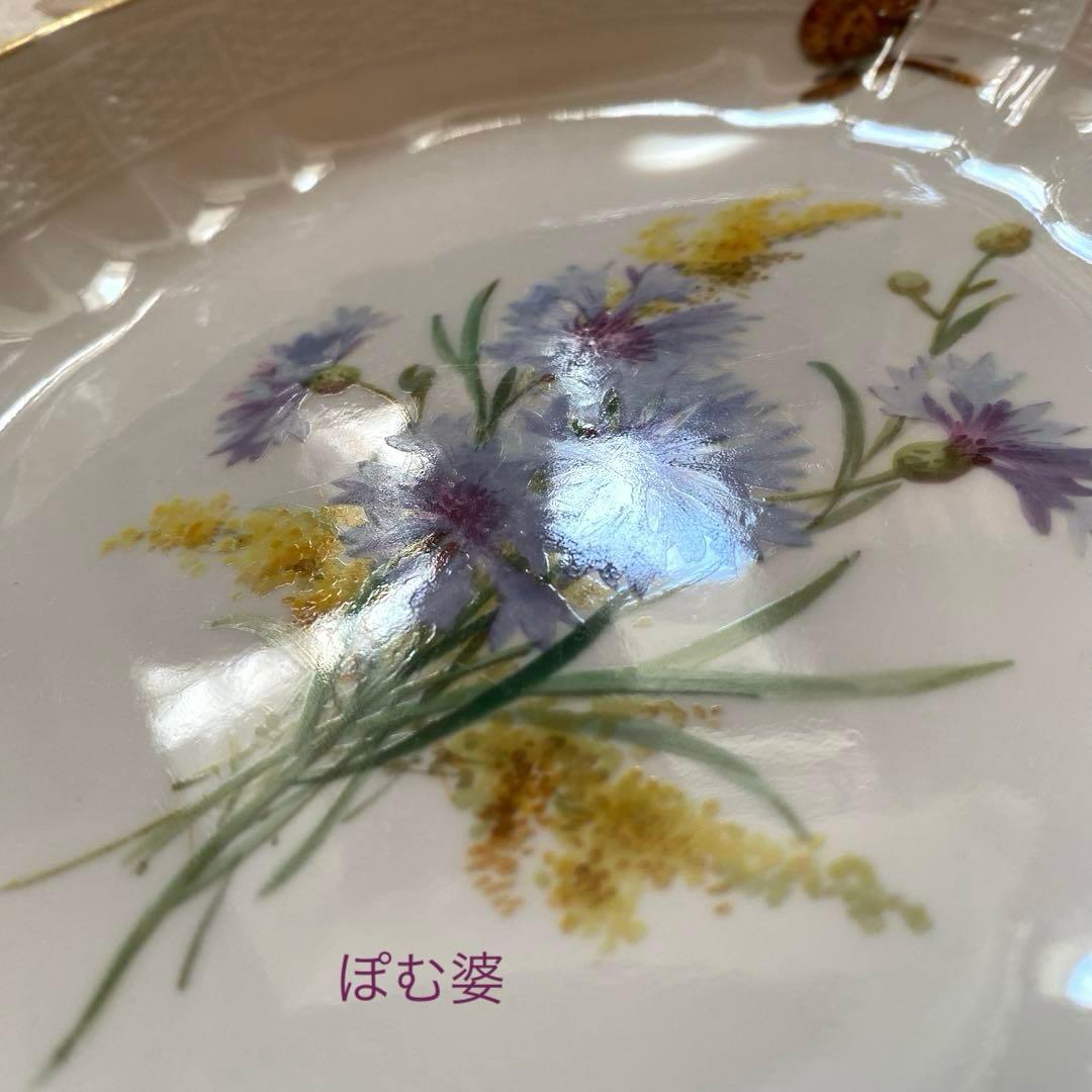 【古マイセン】印象主義 自然主義 ②／楕円深皿 プレート 「花と蝶」