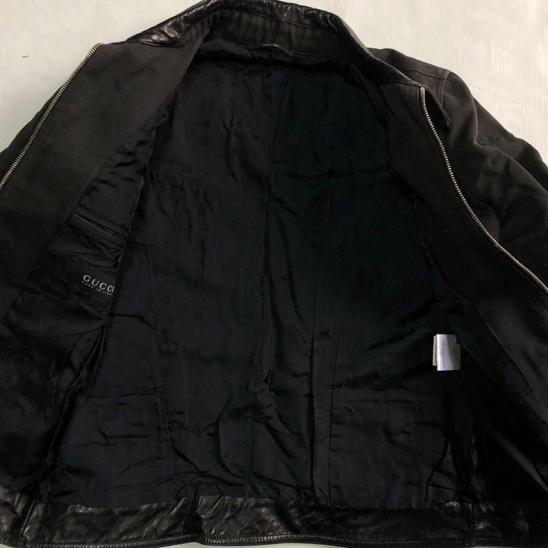 08AW GUCCI グッチ レザー切り替え ジップ ジャケット ブラック