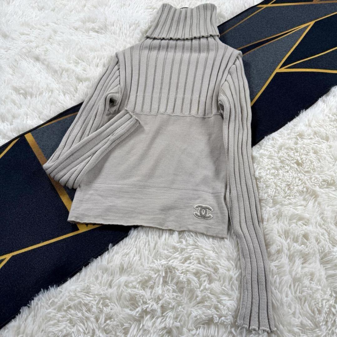 CHANEL ニット セーター ハイネック M相当 リネン ウール SS083