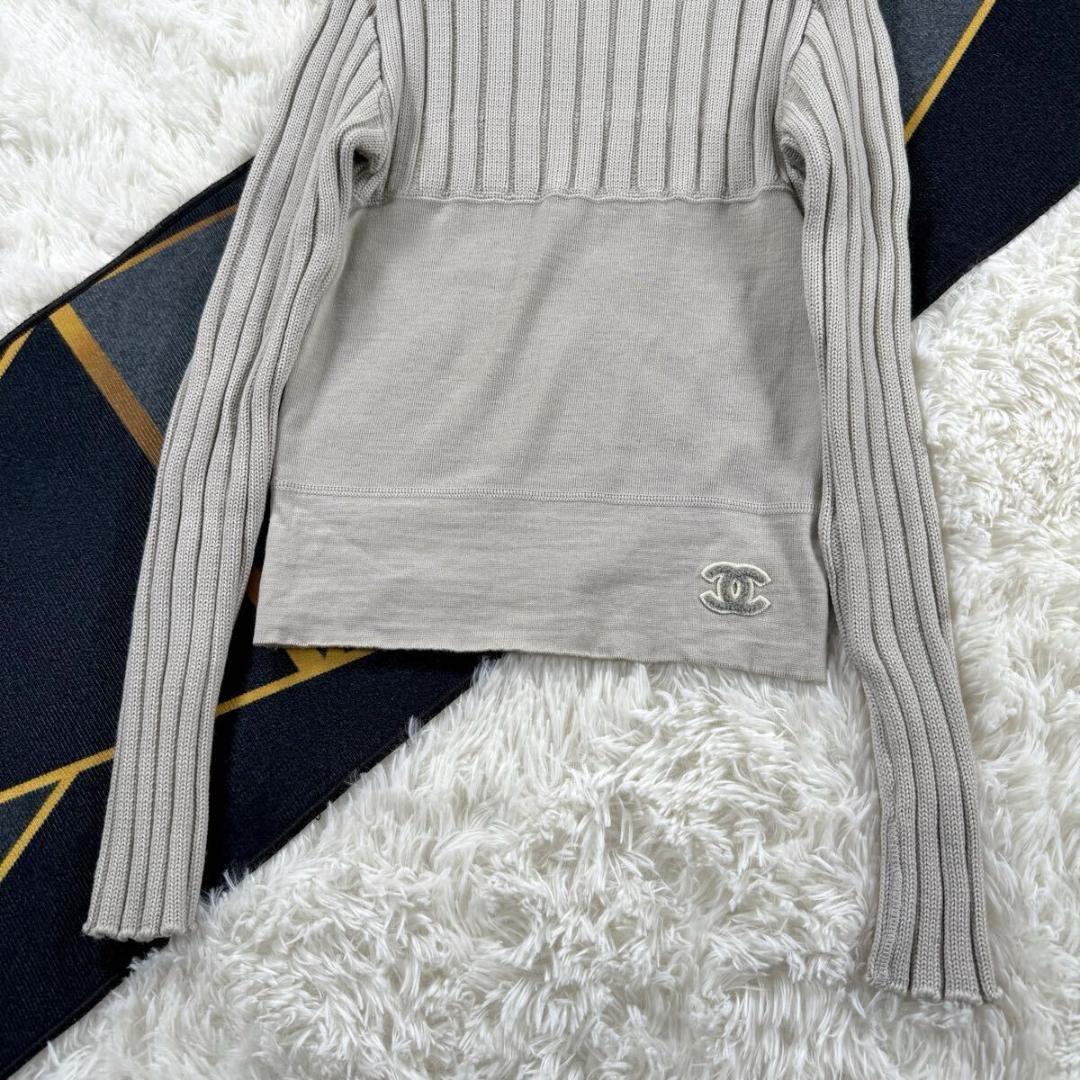 CHANEL ニット セーター ハイネック M相当 リネン ウール SS083
