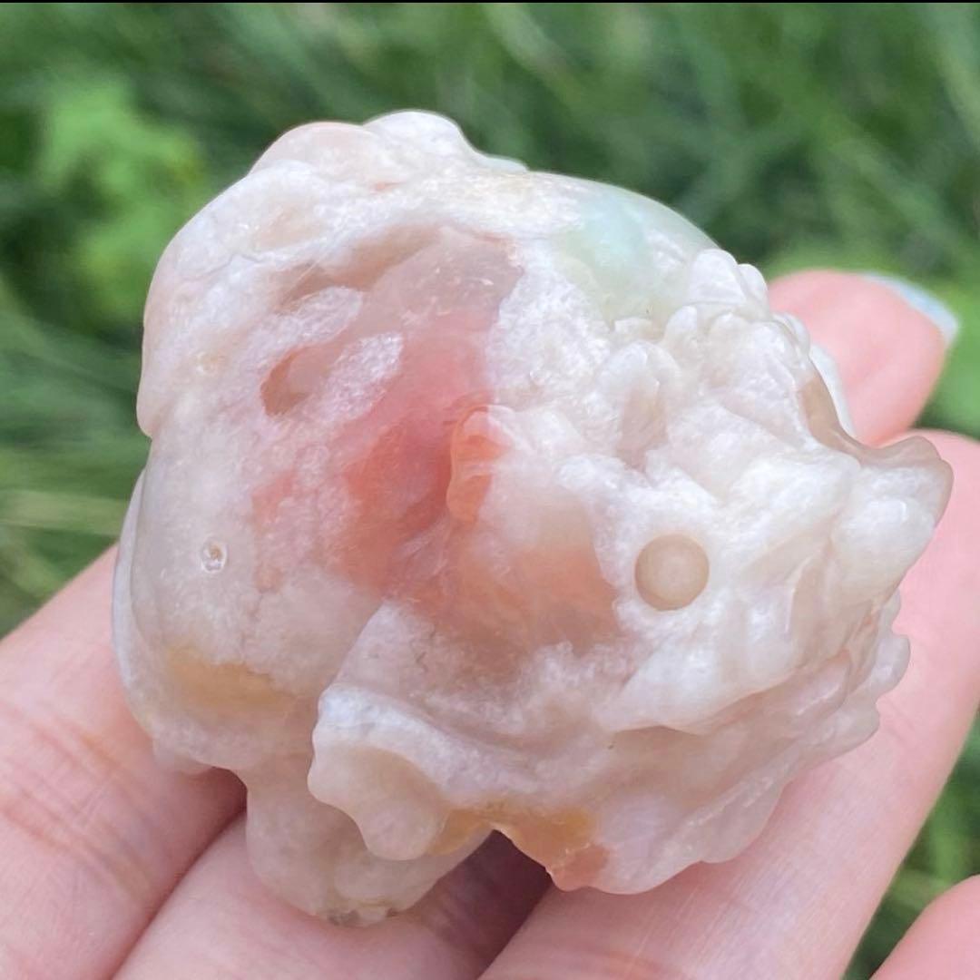 希少 グリーン桜瑪瑙 フラワーアゲート チェリーブロッサム 龍亀 天然石 置物