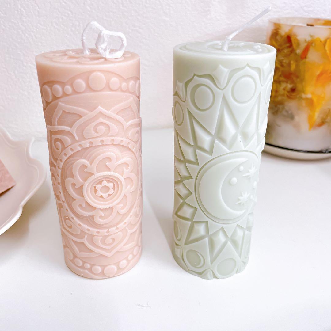 くすみカラー3本セット　ソイキャンドル　エスニック　アジアン　花　月