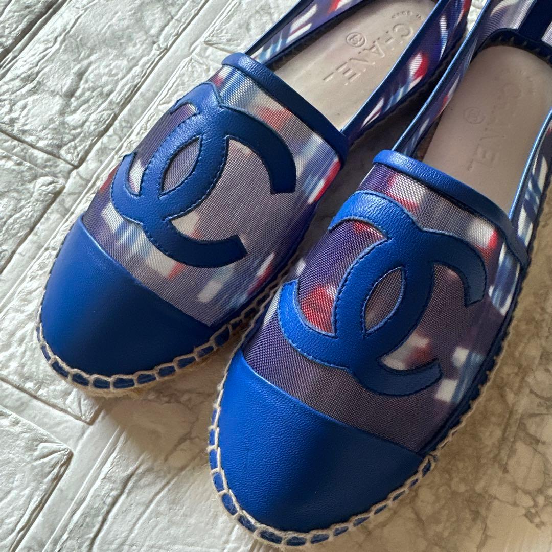 CHANEL 青 メッシュ エスパドリーユ　38サイズ　未使用