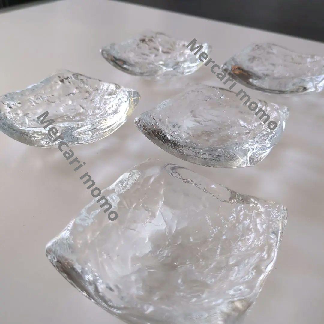 益田芳徳 硝子 石目 小鉢 五客揃 共箱付 ガラス 作家