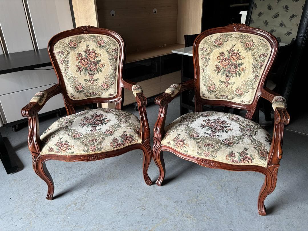 ②rieko-4622 アンティーク 猫脚椅子、チェア、肘掛付き1脚のみ