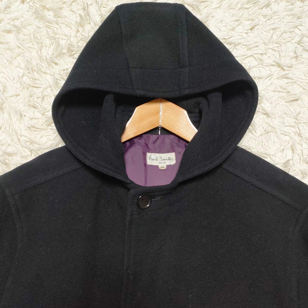 【カシミヤ】 ポールスミス　フーデッドコート　ロングコート　裏地紫　黒　メンズ