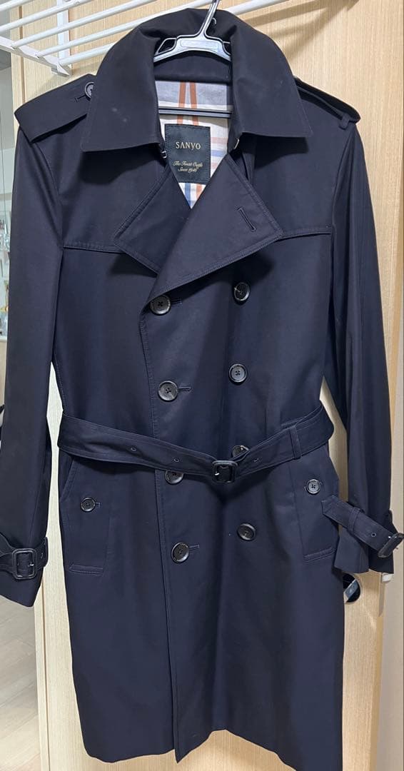 山陽商会100年コートダブルトレンチコート黒L