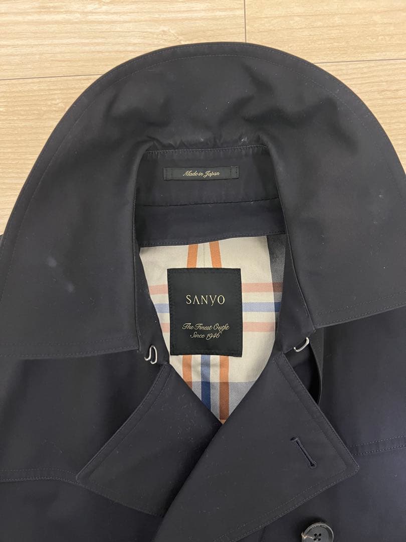 山陽商会100年コートダブルトレンチコート黒L