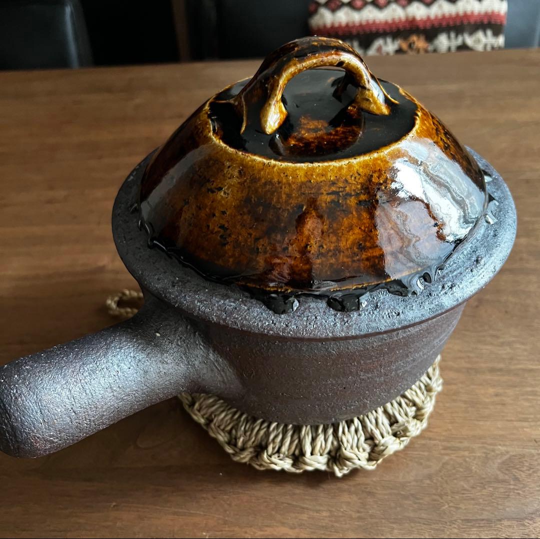 岩井窯　蓋付片手土鍋　大