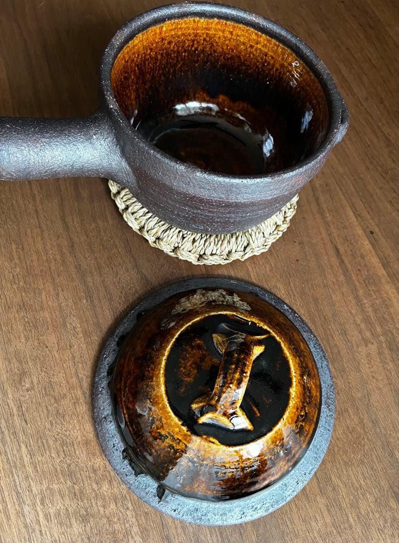 岩井窯　蓋付片手土鍋　大