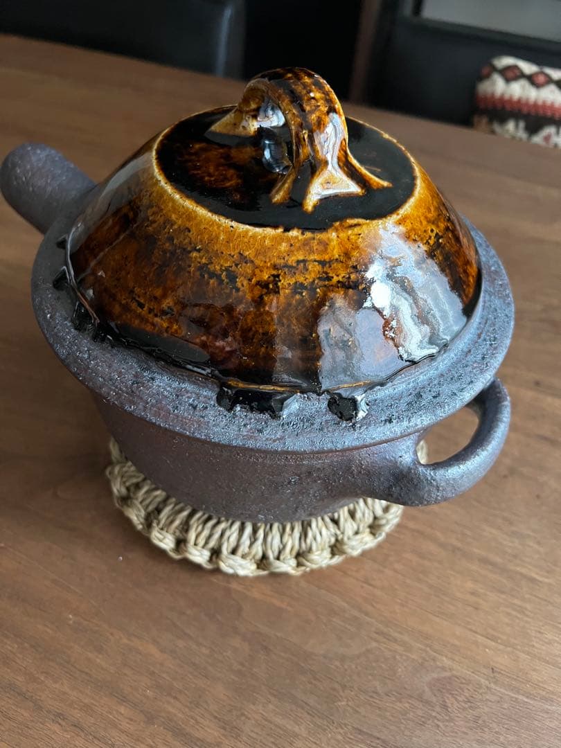 岩井窯　蓋付片手土鍋　大