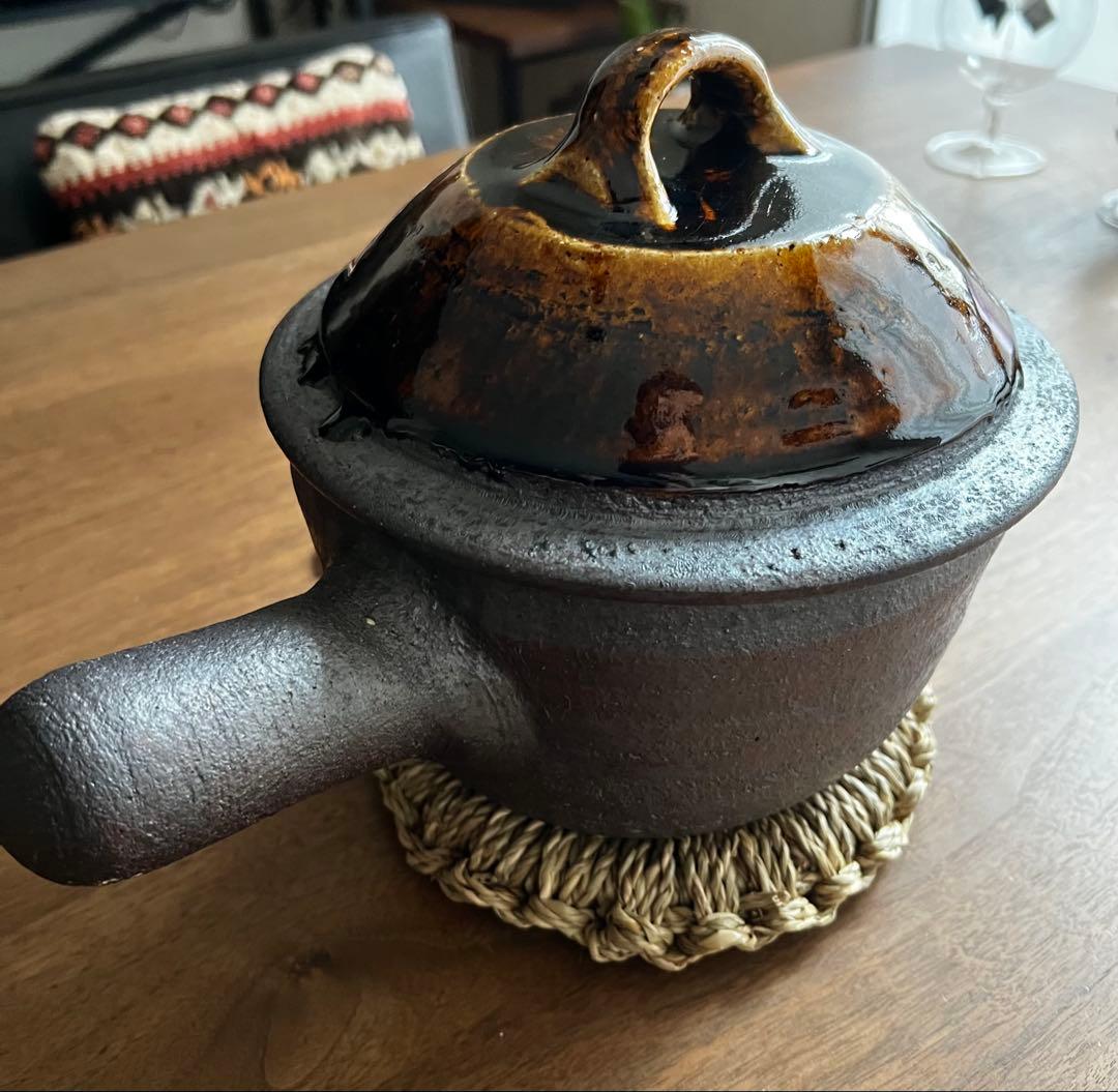 岩井窯　蓋付片手土鍋　大