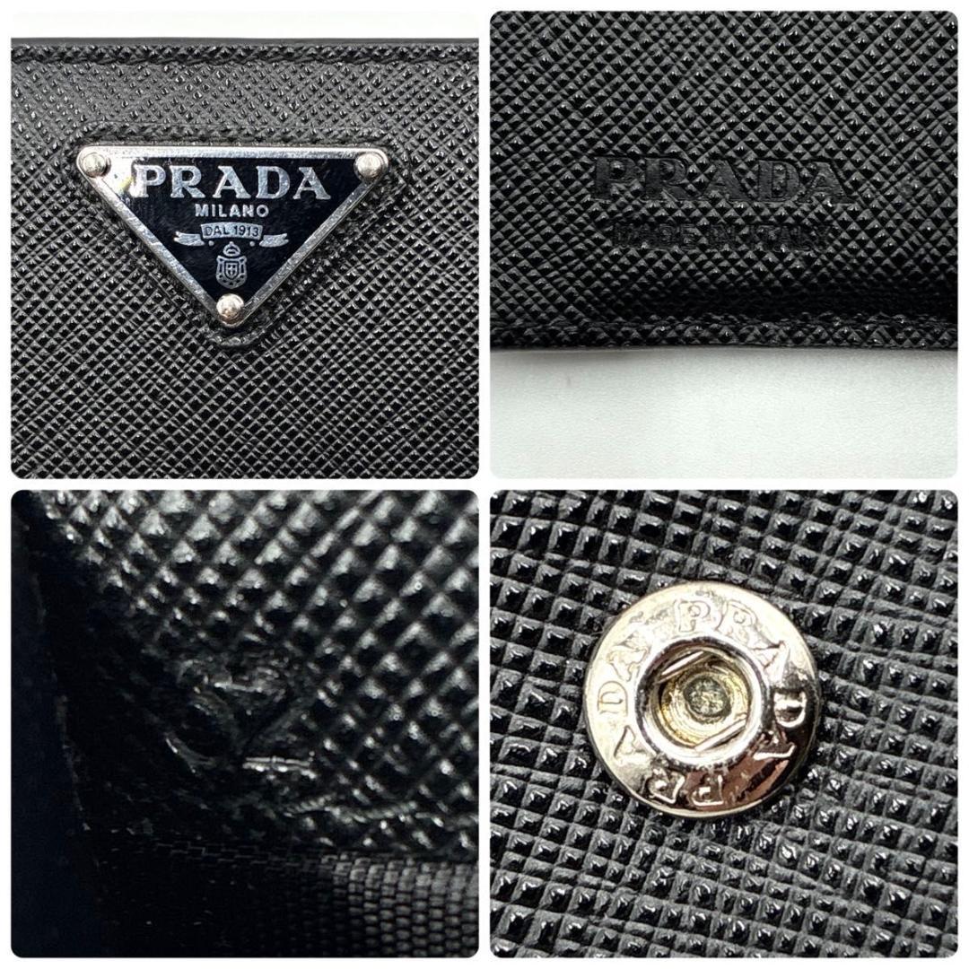 ロイ　プラダ 二つ折り財布 三角ロゴ サフィアーノレザー 黒