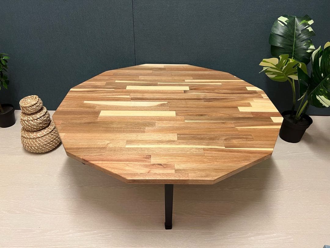 【送料無料】 ローテーブル 12角 90cm アカシア 折りたたみ脚