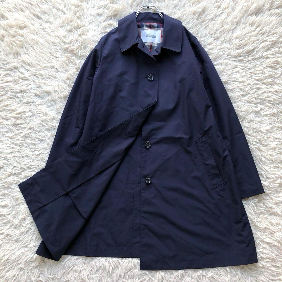 【現行 極美品】マッキントッシュ ステンカラーコート　紺　L 撥水加工 チェック