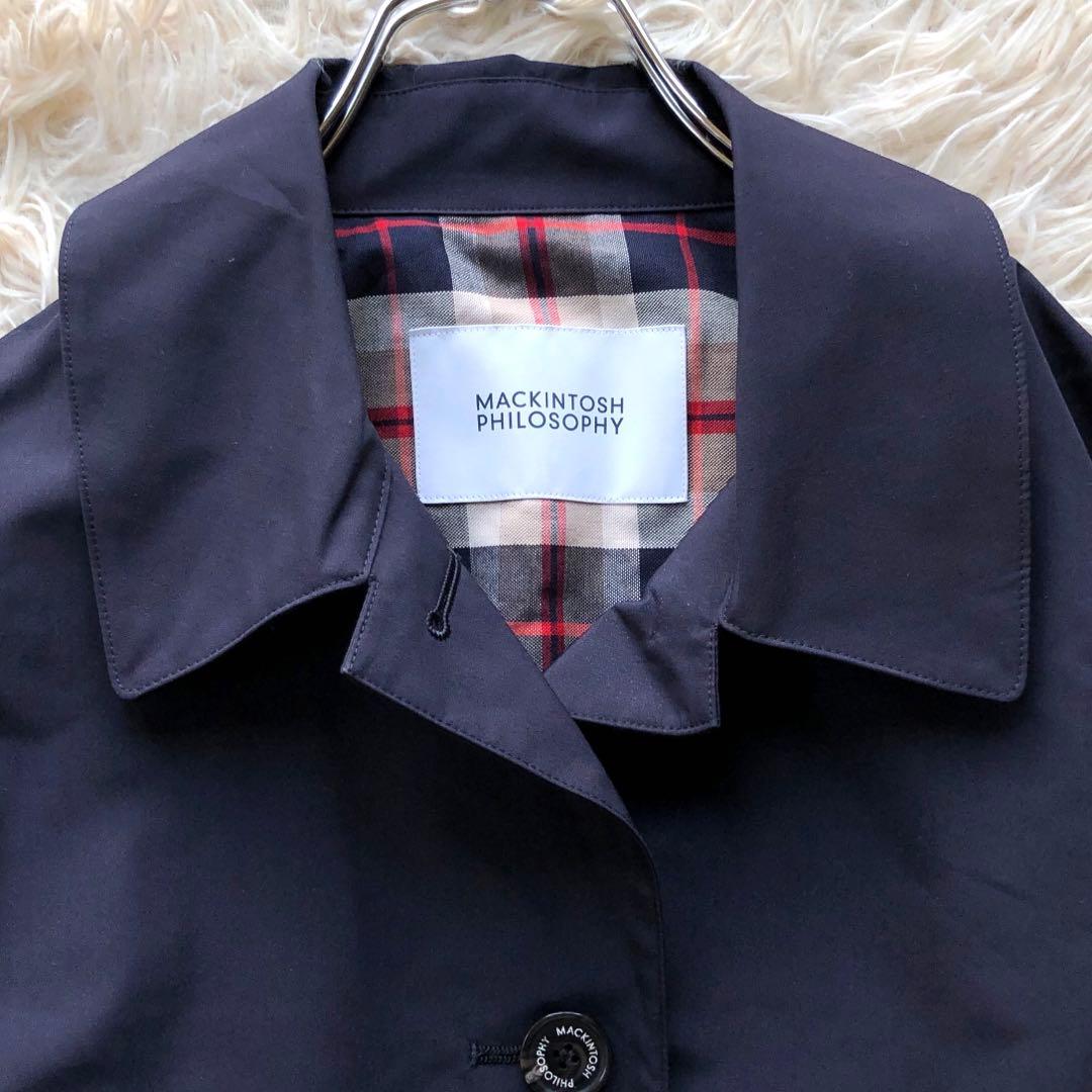 【現行 極美品】マッキントッシュ ステンカラーコート　紺　L 撥水加工 チェック