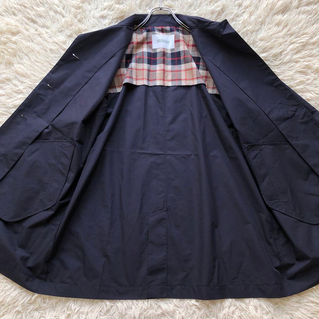【現行 極美品】マッキントッシュ ステンカラーコート　紺　L 撥水加工 チェック