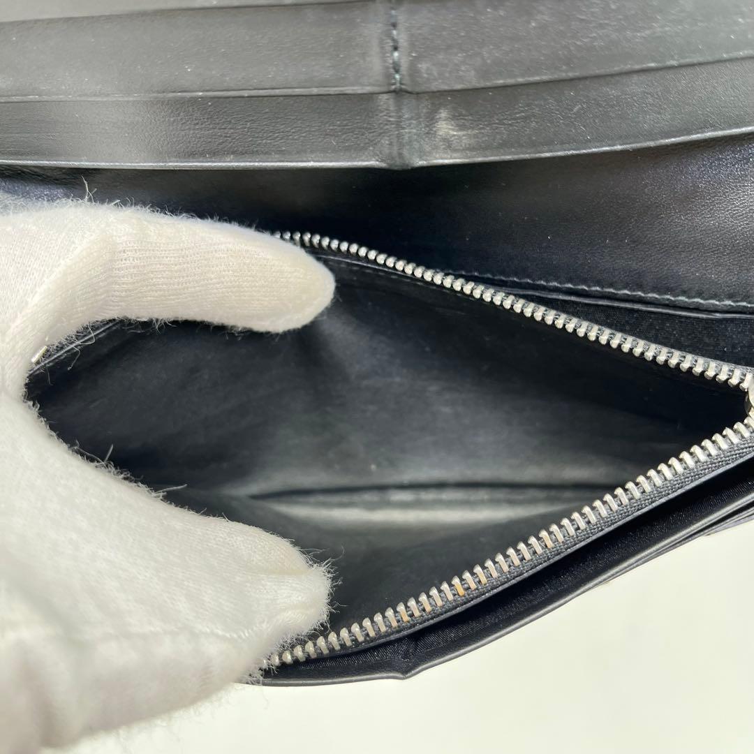 LOEWE 長財布 フラップウォレット アナグラム デカロゴ ネイビー レザー