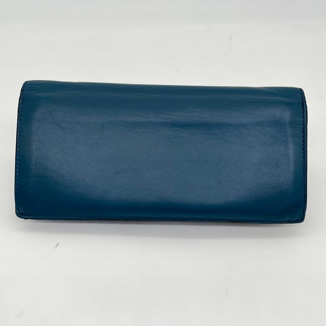 LOEWE 長財布 フラップウォレット アナグラム デカロゴ ネイビー レザー