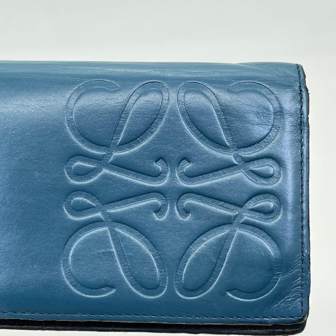 LOEWE 長財布 フラップウォレット アナグラム デカロゴ ネイビー レザー