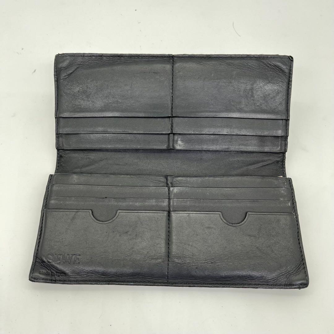 LOEWE 長財布 フラップウォレット アナグラム デカロゴ ネイビー レザー