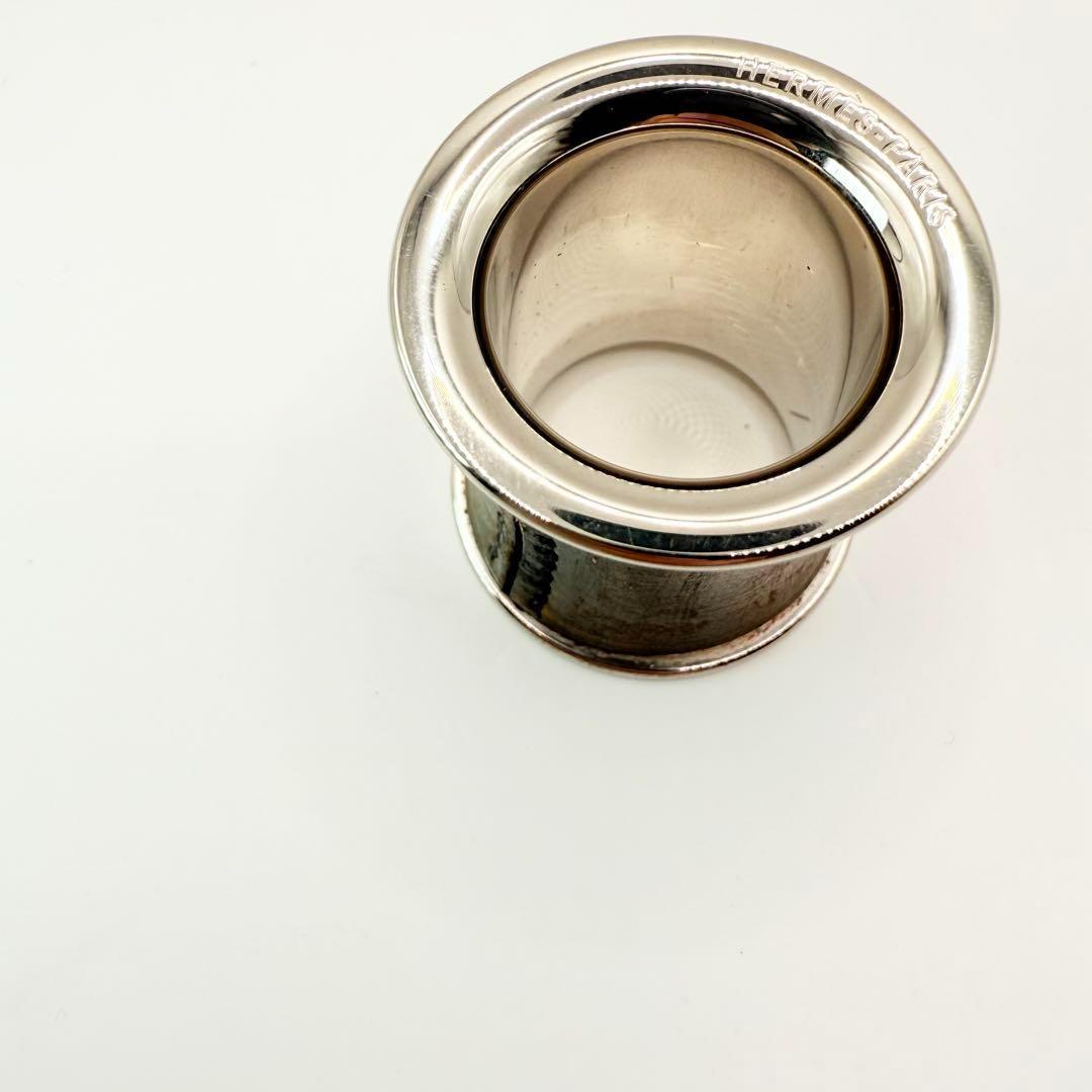 【美品】HERMES エルメス　スカーフリング　筒型シリンダー　シルバー　レザー