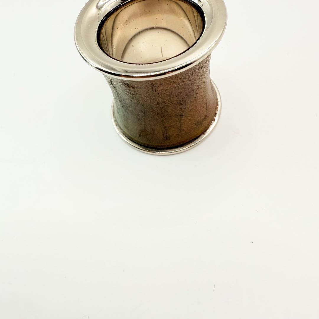 【美品】HERMES エルメス　スカーフリング　筒型シリンダー　シルバー　レザー