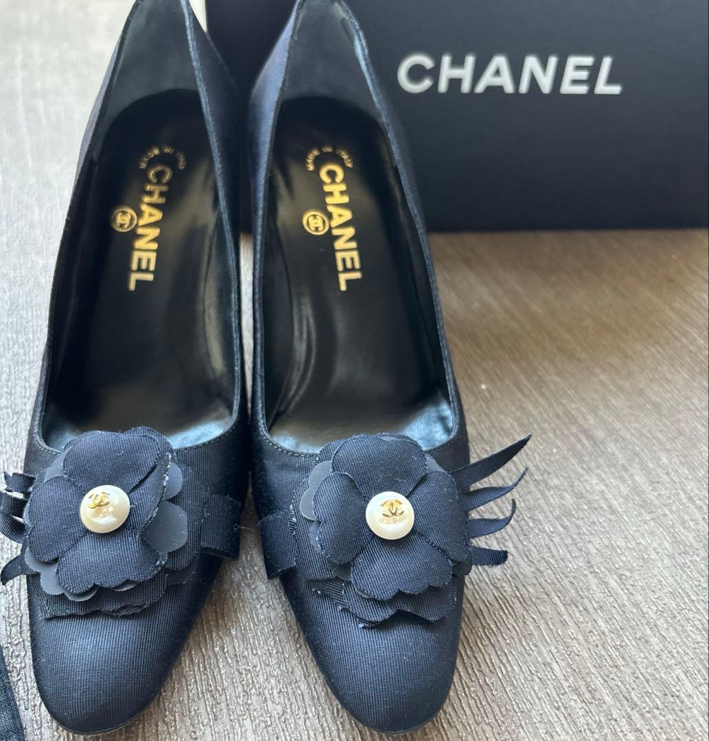 CHANEL シャネル パンプス カメリア パール ココマーク 黒 36.5