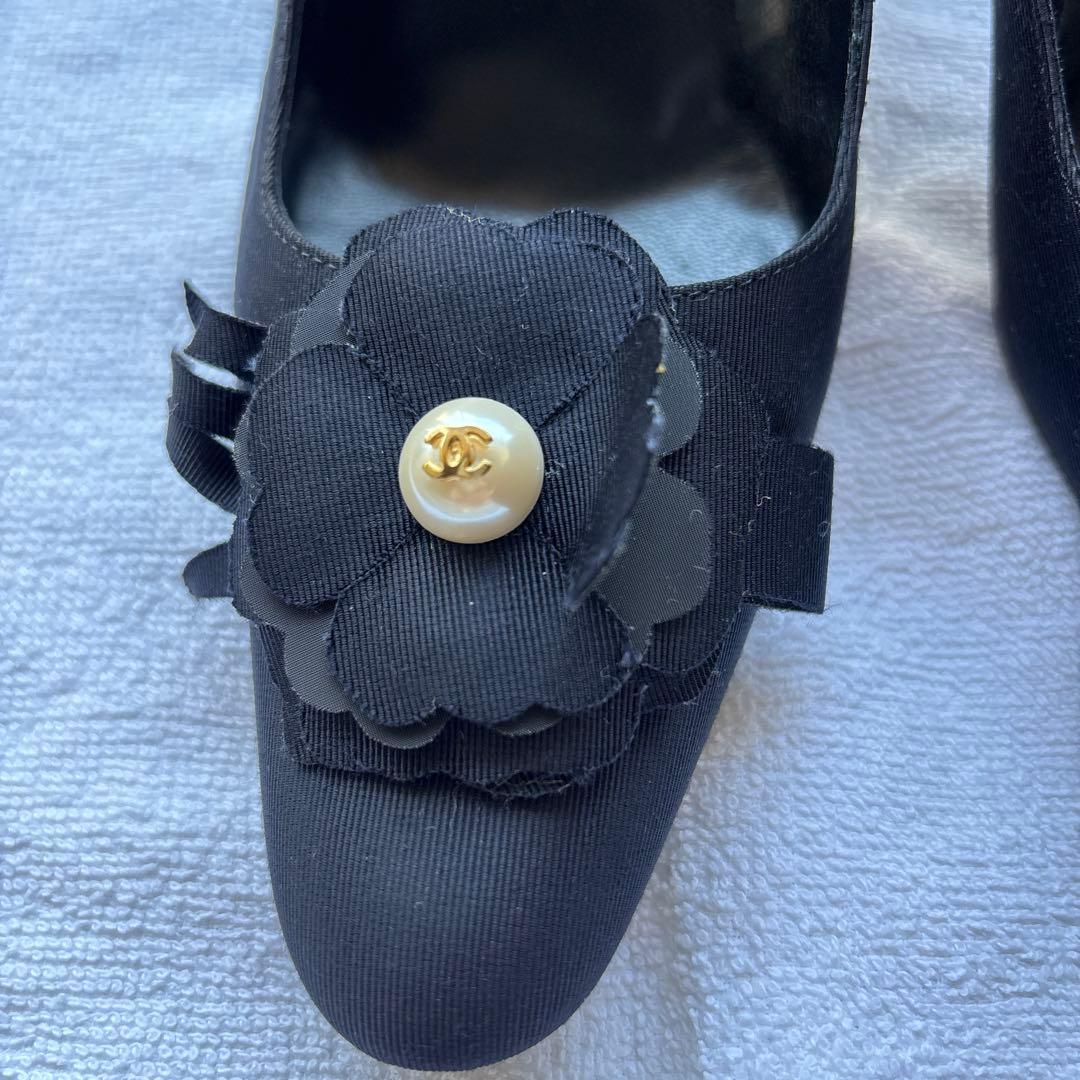 CHANEL シャネル パンプス カメリア パール ココマーク 黒 36.5