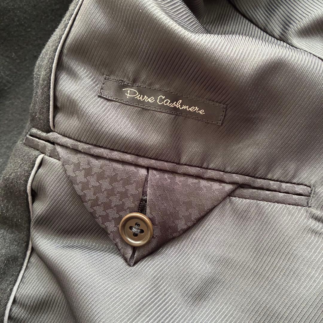 [れ]ダーバン カシミヤ100％ ステンカラーコート ロング ブラックXL