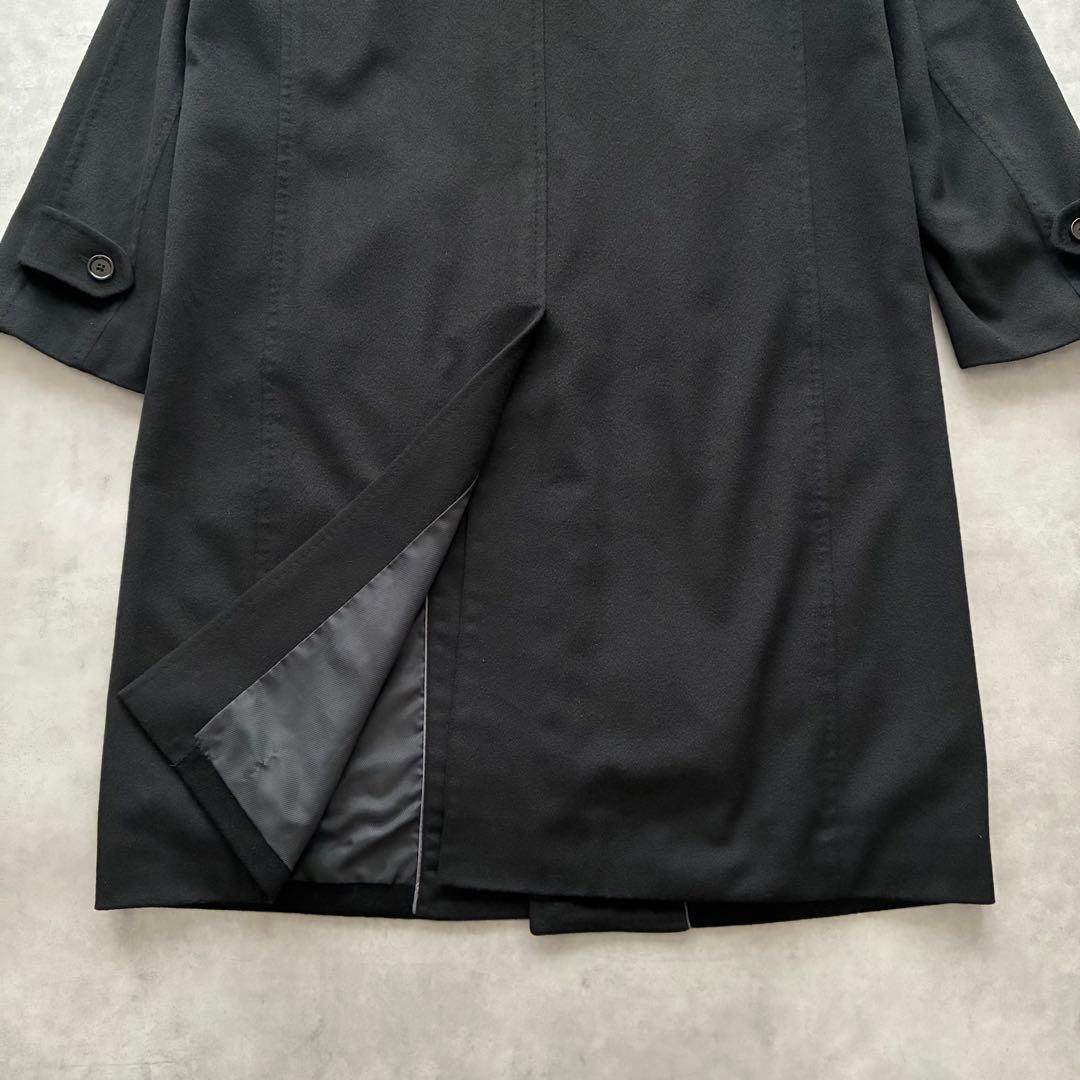 [れ]ダーバン カシミヤ100％ ステンカラーコート ロング ブラックXL