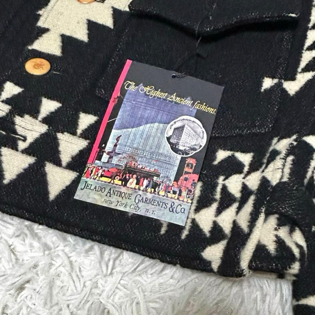 新品未使用タグ付き　JERADO インディアン柄　ウールジャケット　L 白黒