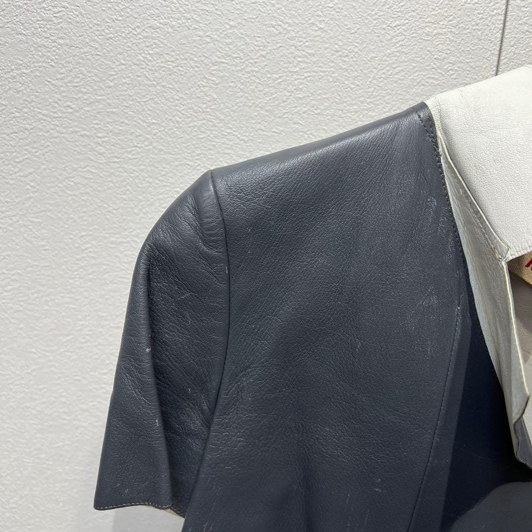 希少 マルニ 上質 ラムレザー ボタンレス デザイン 半袖 ジャケット 38