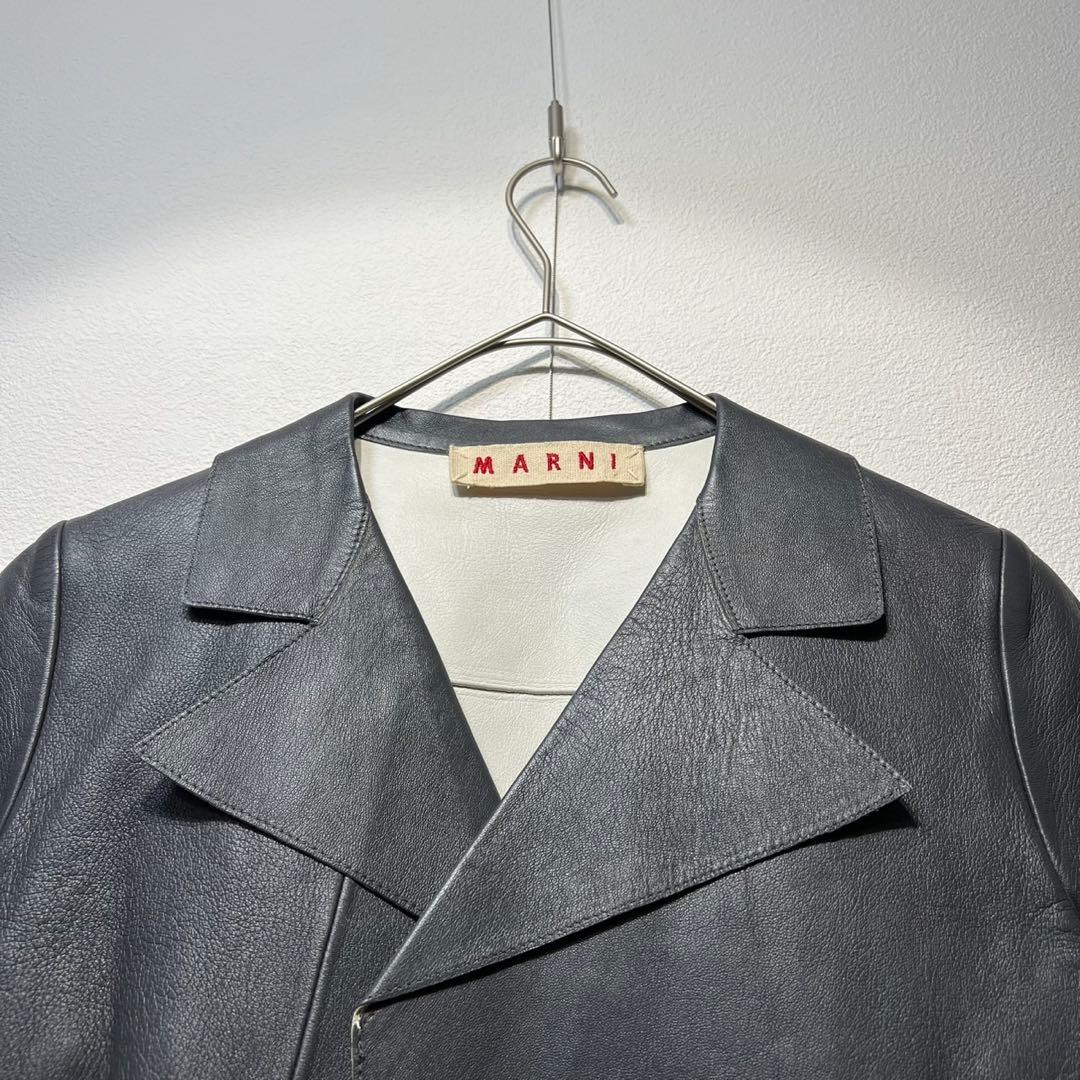 希少 マルニ 上質 ラムレザー ボタンレス デザイン 半袖 ジャケット 38