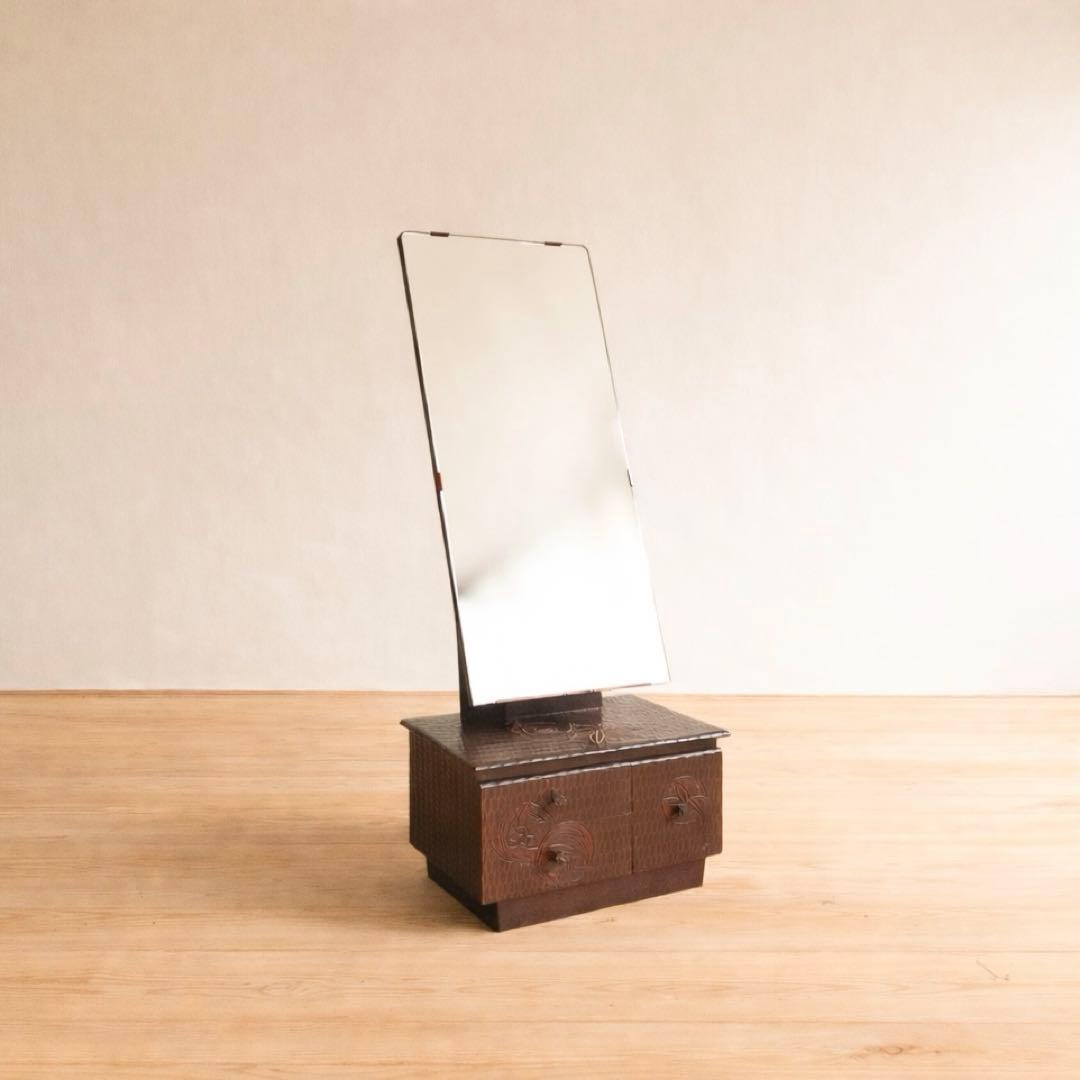 鏡台　ミラー　無垢材　彫刻　古道具　古家具　和家具　ビンテージ　アンティーク