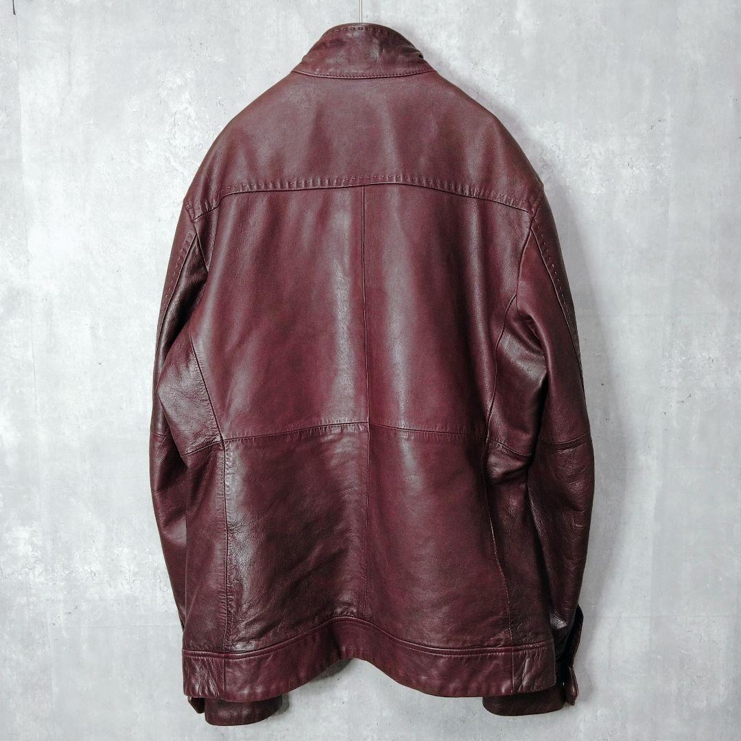 ムッシュニコル バーガンディ 羊革 50 レザー シングルライダースジャケット