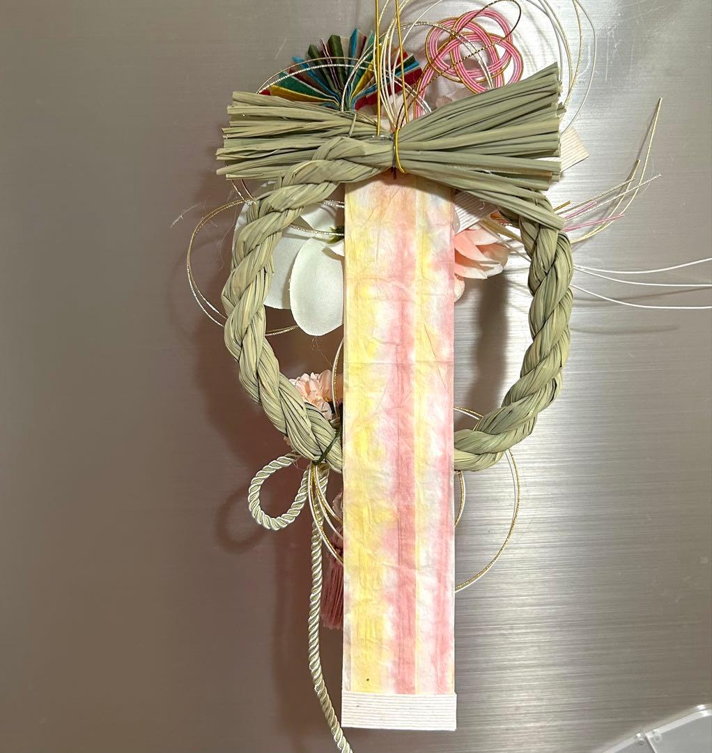 «845»お正月お洒落しめ縄*ピンクカラー*京都和紙*お花*お祝い新年*1点もの