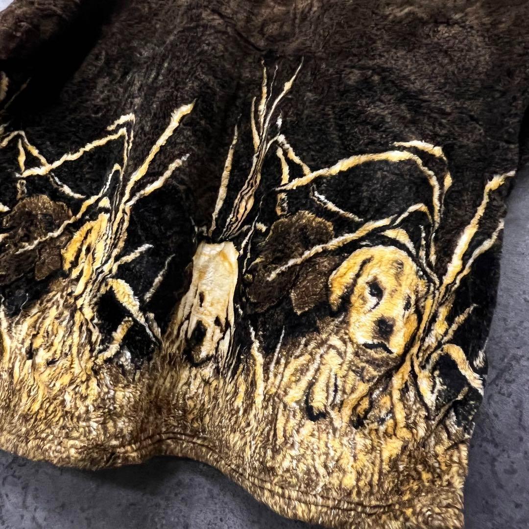 ☆US古着☆【子犬 アニマル柄 ボアフリース ジャケット】メンズ2XL程