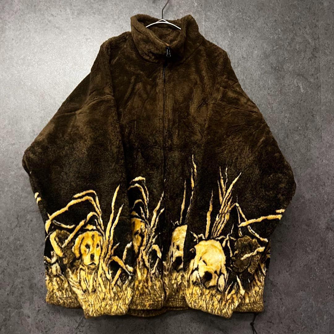 ☆US古着☆【子犬 アニマル柄 ボアフリース ジャケット】メンズ2XL程