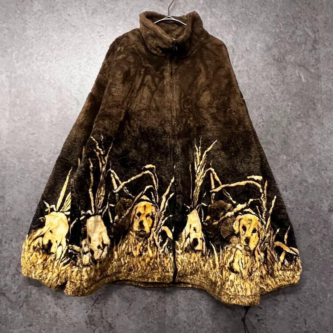 ☆US古着☆【子犬 アニマル柄 ボアフリース ジャケット】メンズ2XL程