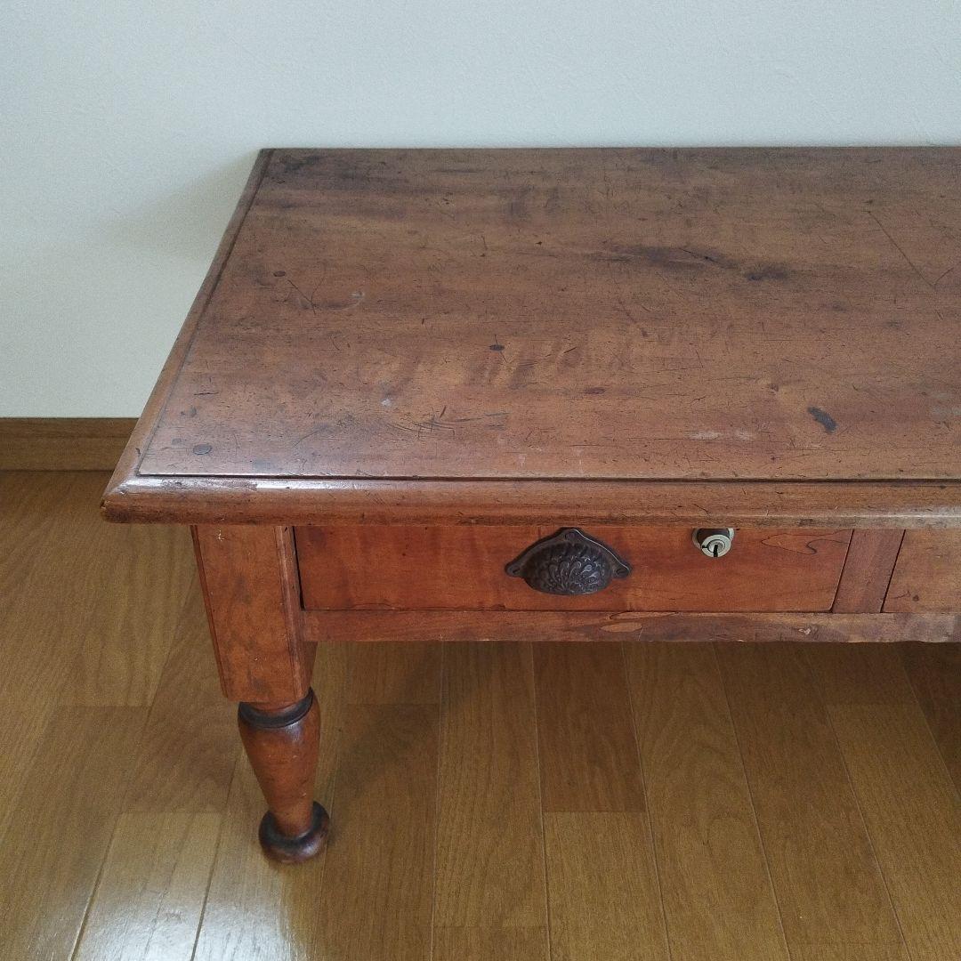 ミニ机 机 文机 デスク 引出し付き 昭和レトロ 文台　和風 木製 ろくろ脚