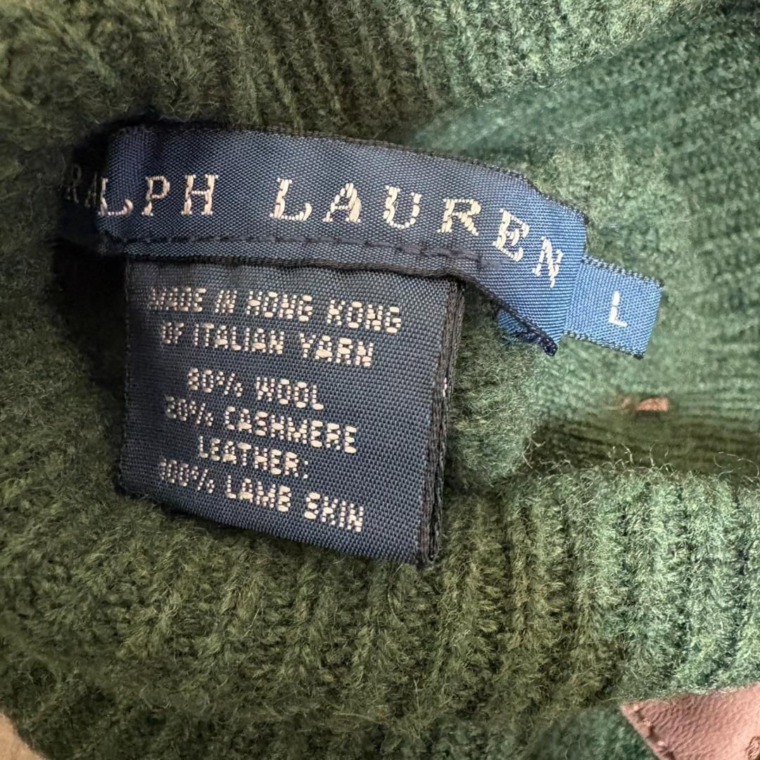 ラルフローレン ウール カシミヤ ケーブルニット タートル くるみ釦