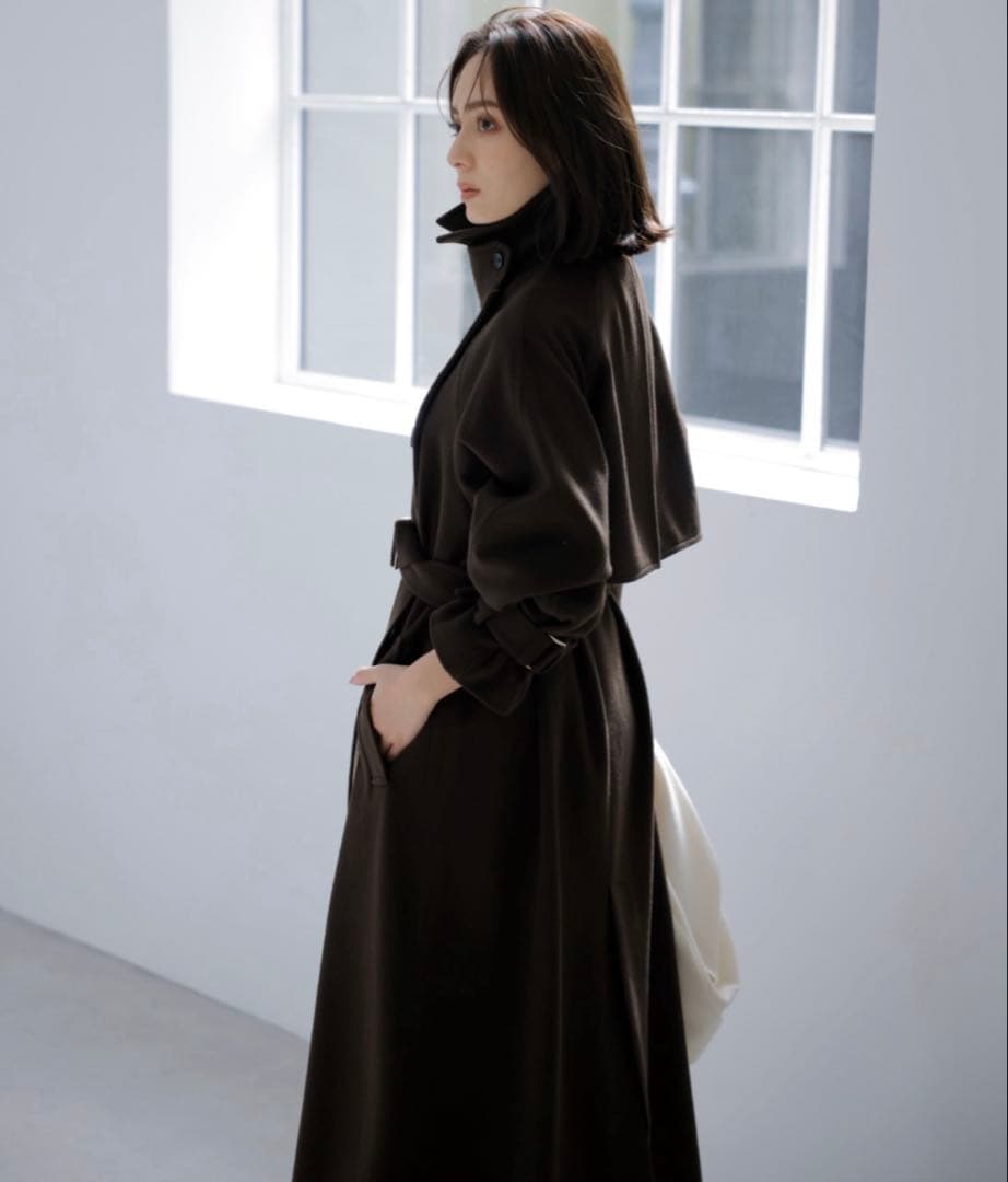 anuans アニュアンス ウールロングトレンチコート ブラウン S