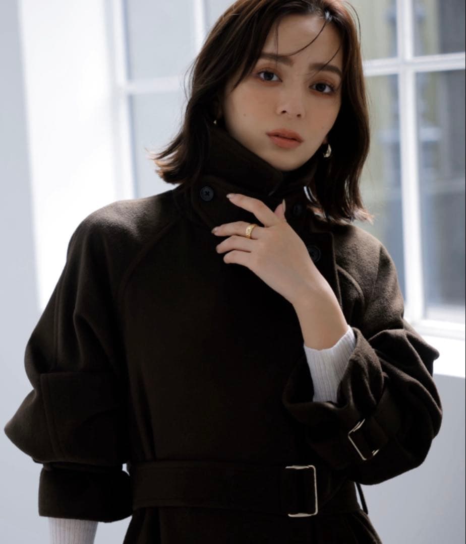 anuans アニュアンス ウールロングトレンチコート ブラウン S