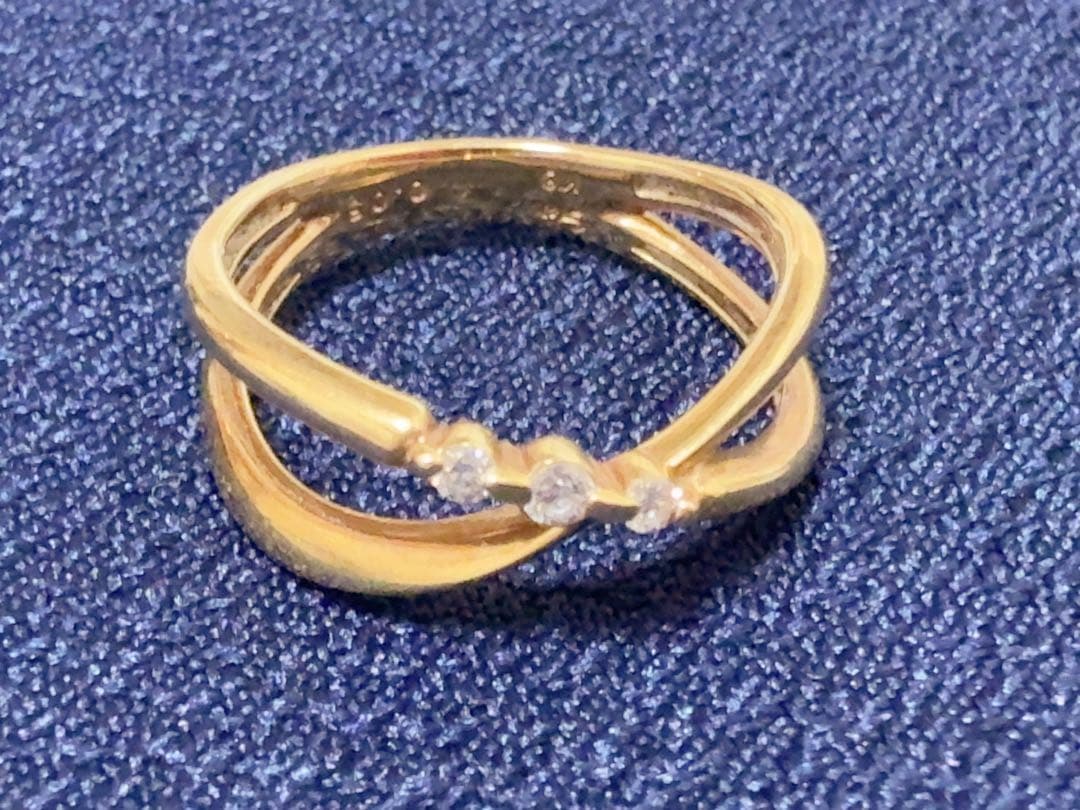 K18 ダイヤモンド0.05ct デザインリング 4°C ゴールド 18金 3石