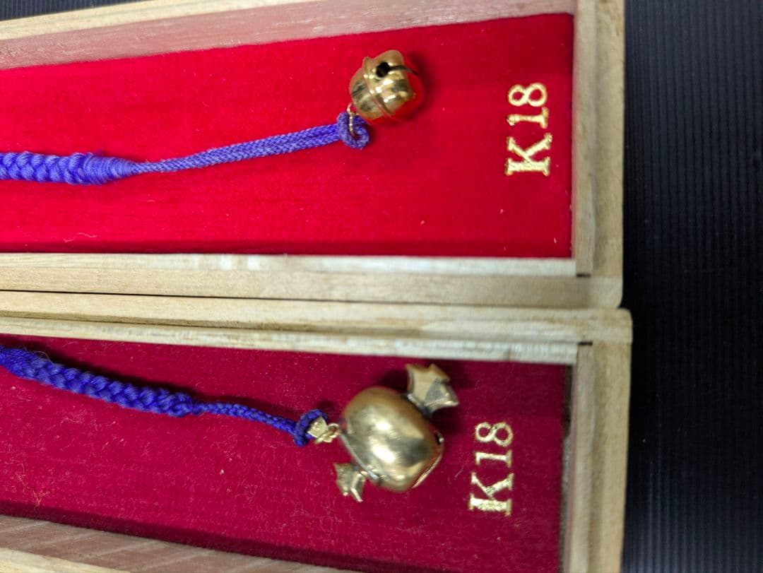 18金　K18　鈴　小槌　根付　2個セット