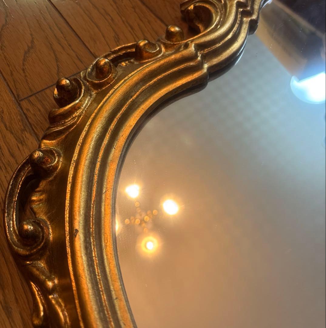⚠️特定月末配送　美品イタリア壁掛ミラー　ロココウォール鏡　アンティーク　ゴールド